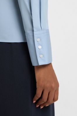 Slim-fit blouse in easy-iron poplin, Light Blue