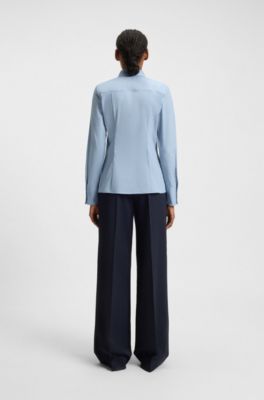 Slim-fit blouse in easy-iron poplin, Light Blue
