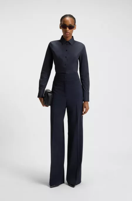 Slim-fit blouse in easy-iron poplin