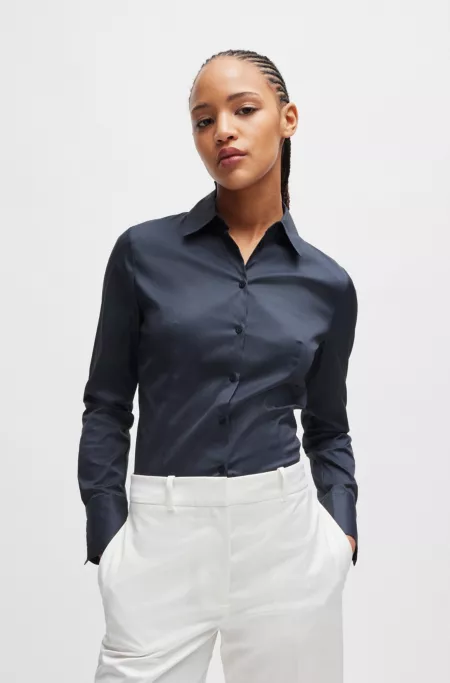 Slim-fit blouse in easy-iron poplin