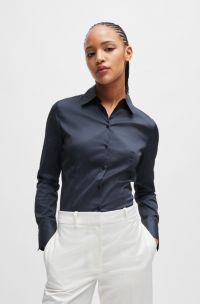 Camicetta slim fit in popeline facile da stirare, Blu scuro