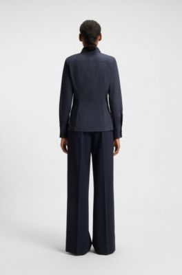 Slim-fit blouse in easy-iron poplin, Dark Blue