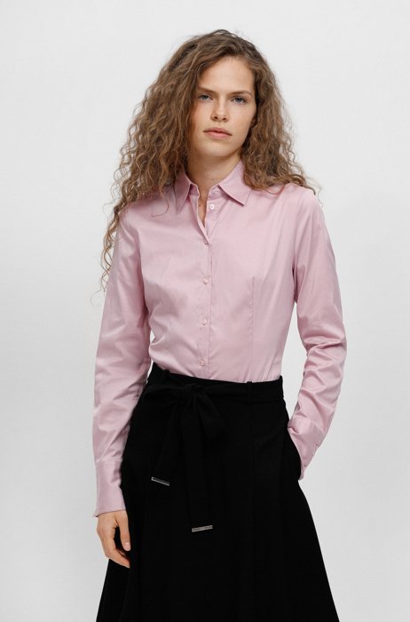 Slim-fit blouse in easy-iron poplin, light pink