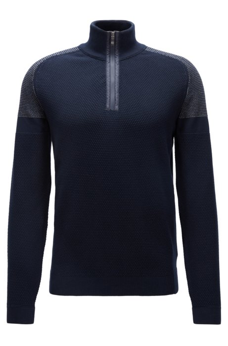 Regular-fit sweater in organic-cotton blend, Dark Blue
