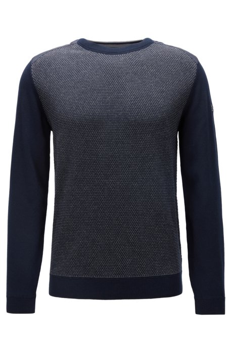 Regular-fit sweater with structured front panel, Dark Blue
