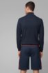 Zip-neck sweater in cotton-blend stretch yarn, Dark Blue