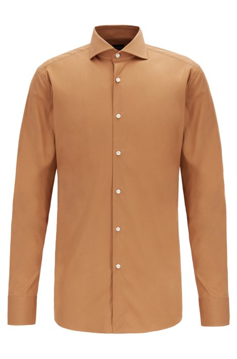 Slim-fit shirt in cotton-rich poplin, Beige