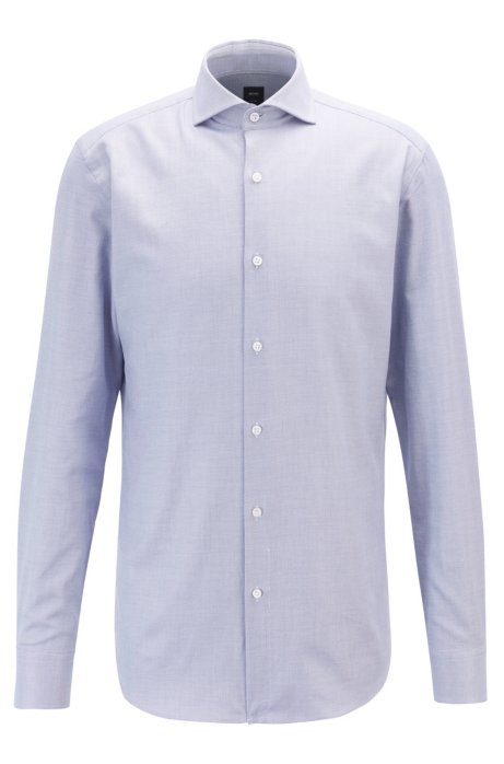 Slim-fit shirt in micro-structured Italian cotton, Dark Blue
