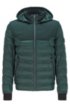 Water-repellent down jacket with detachable hood and sleeves, Green