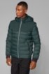 Water-repellent down jacket with detachable hood and sleeves, Green