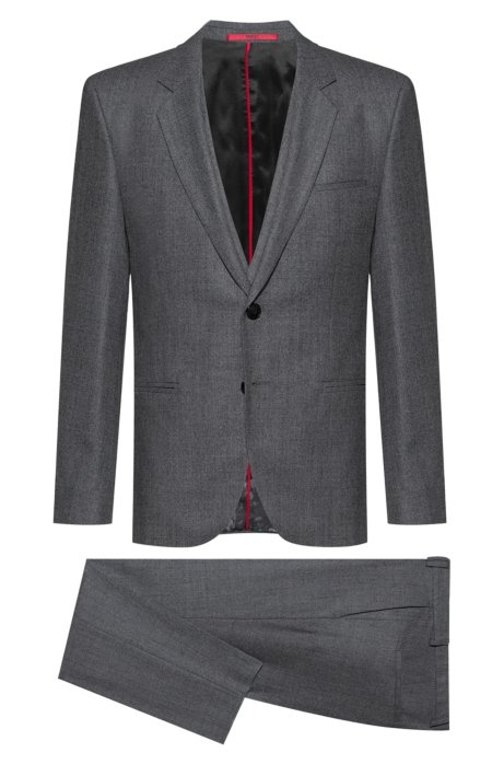 Extra-slim-fit three-piece suit in patterned virgin wool, Dark Grey