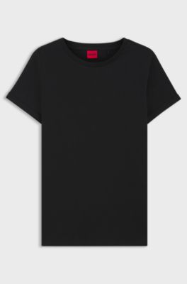 Slim-fit T-shirt in cotton with rolled sleeves, Black