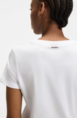 Slim-fit T-shirt in cotton with rolled sleeves, White