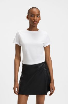 Slim-fit T-shirt in cotton with rolled sleeves, White