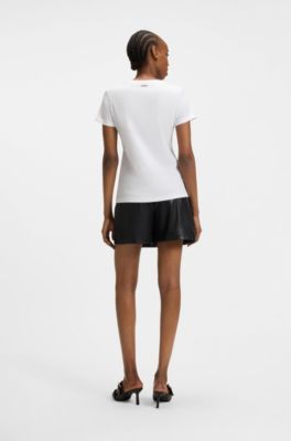 Slim-fit T-shirt in cotton with rolled sleeves, White