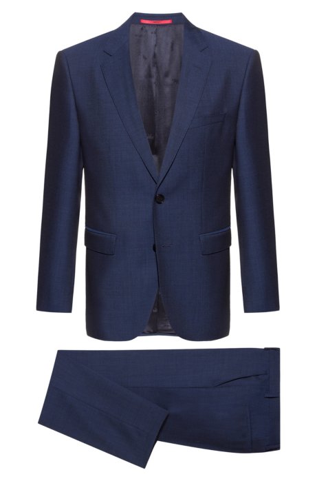Regular-fit suit in patterned virgin wool, Dark Blue