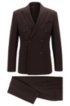 Slim-fit double-breasted suit in stretch virgin wool, Dark Brown