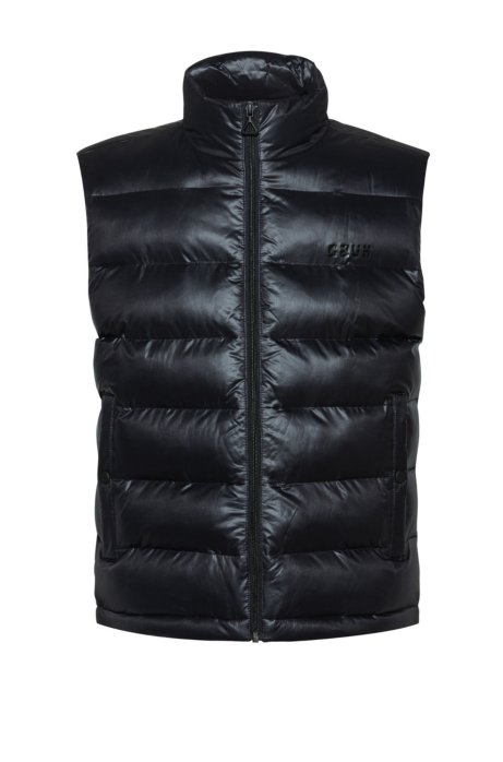 Baffle-quilted gilet with block-effect reversed-logo print, Black