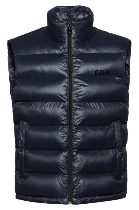 Baffle-quilted gilet with block-effect reversed-logo print, Dark Blue