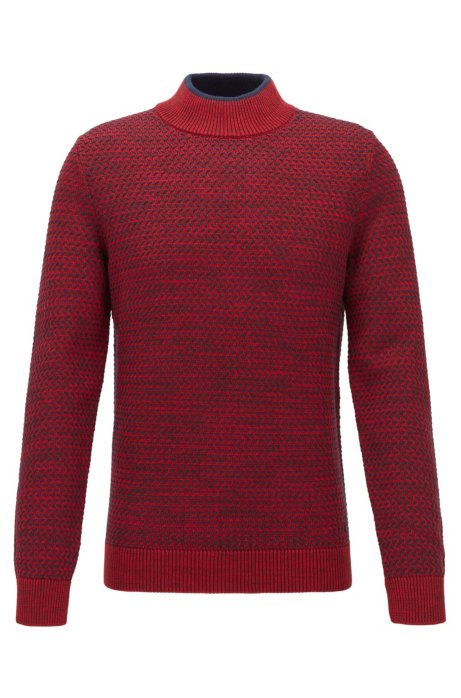Regular-fit sweater in cotton, silk and wool, Dark Red