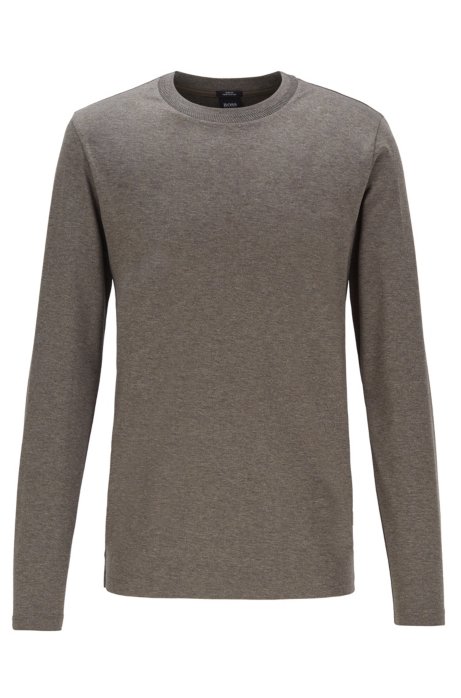 Slim-fit long-sleeved T-shirt with herringbone collar, Grey