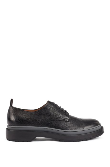 Leather Derby shoes with lug sole and contrast detail, Black