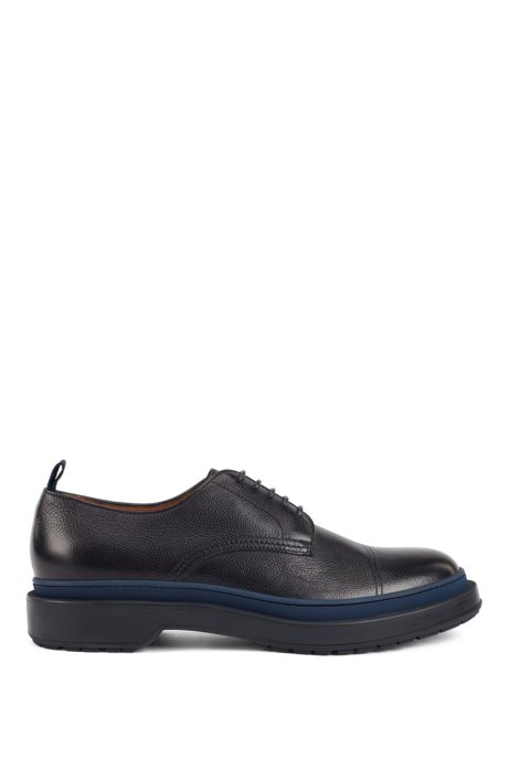 Leather Derby shoes with lug sole and contrast detail, Dark Blue