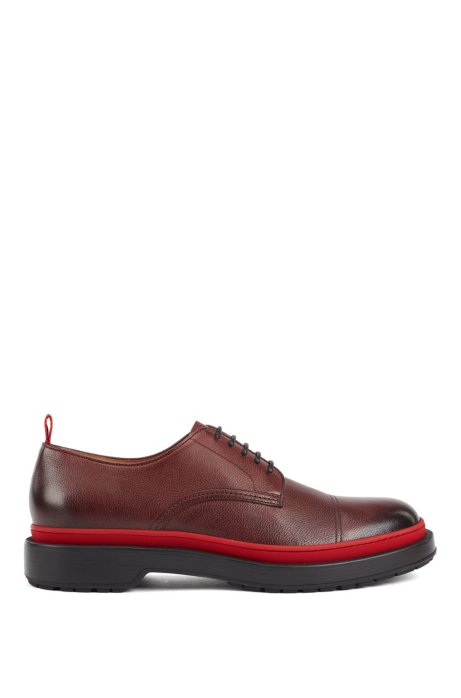 Leather Derby shoes with lug sole and contrast detail, Dark Red