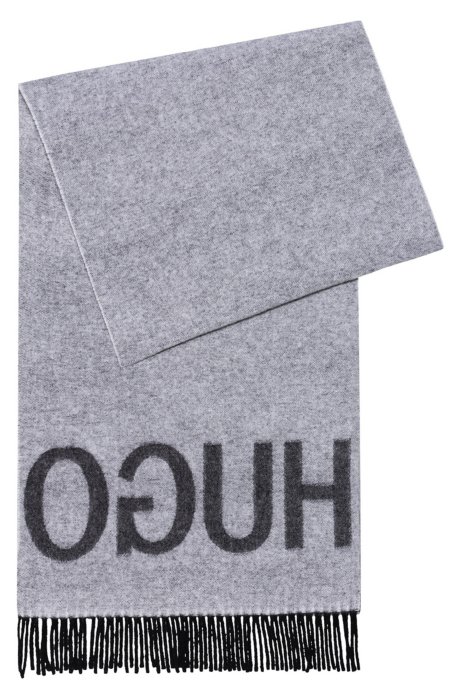 Reverse-logo scarf in a wool-blend jacquard, Grey