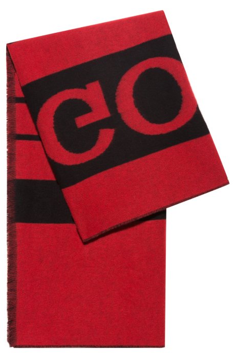 Reverse-logo blanket scarf in a virgin-wool blend, Red