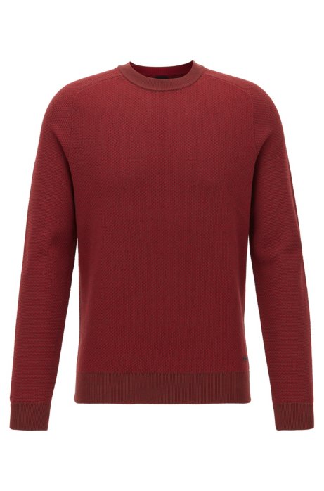 Two-tone structured jacquard sweater in recycled yarn, Dark Red