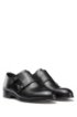 Double-strap monk shoes in burnished grained leather, Black