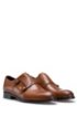 Double-strap monk shoes in burnished grained leather, Brown