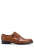 Double-strap monk shoes in burnished grained leather, Brown