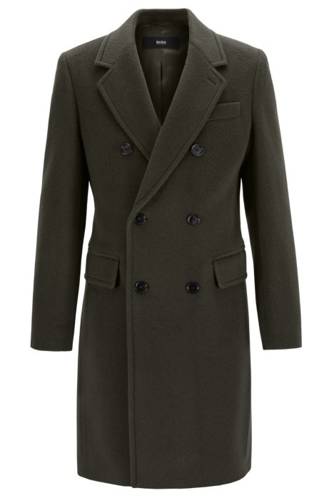 Slim-fit coat with double-breasted closure, Brown
