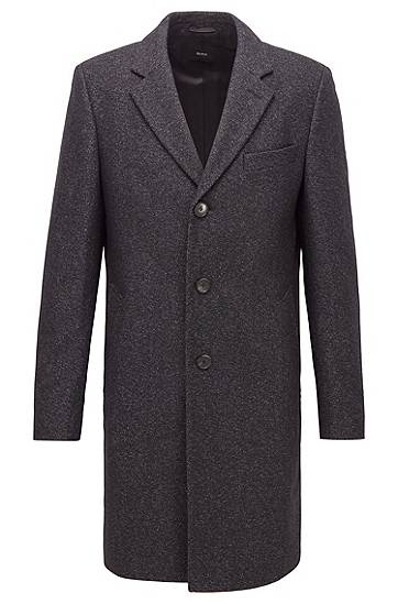 Hugo Boss Slim-fit Coat In A Melange Virgin-wool Blend In Grey