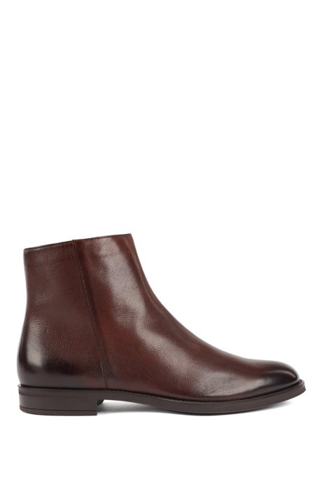 Italian-made zipped ankle boots with shearling lining, Dark Brown