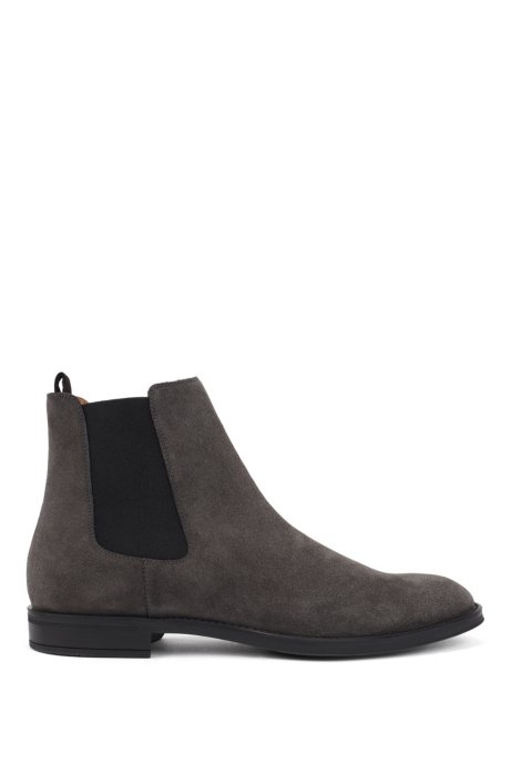 Italian-made Chelsea boots in calf suede, Dark Grey