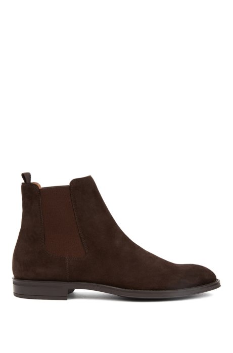 Italian-made Chelsea boots in calf suede, Dark Brown