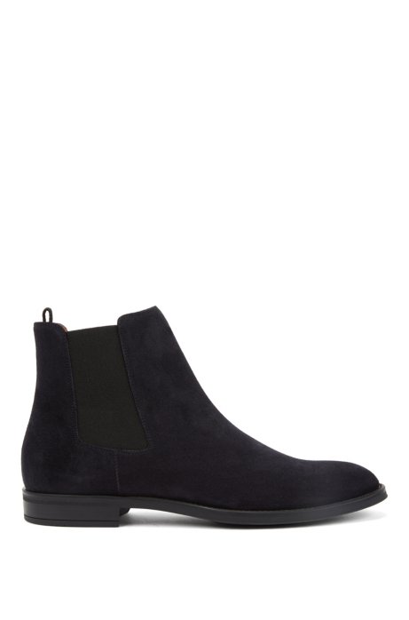 Italian-made Chelsea boots in calf suede, Dark Blue