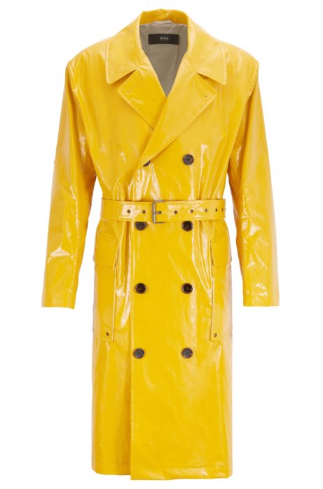 Relaxed-fit double-breasted raincoat in water-repellent cotton, Yellow