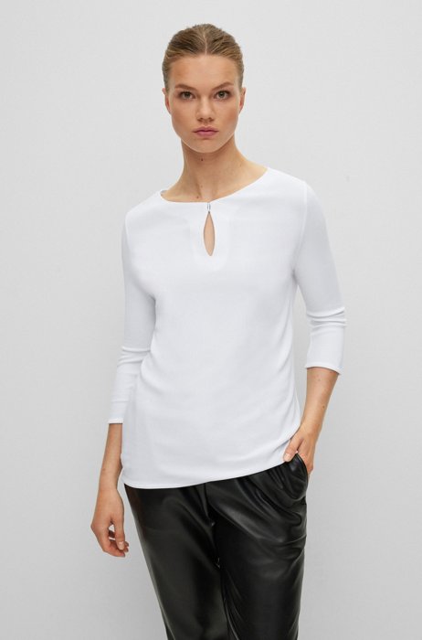 Crepe-jersey top with hardware-trimmed keyhole detail, White