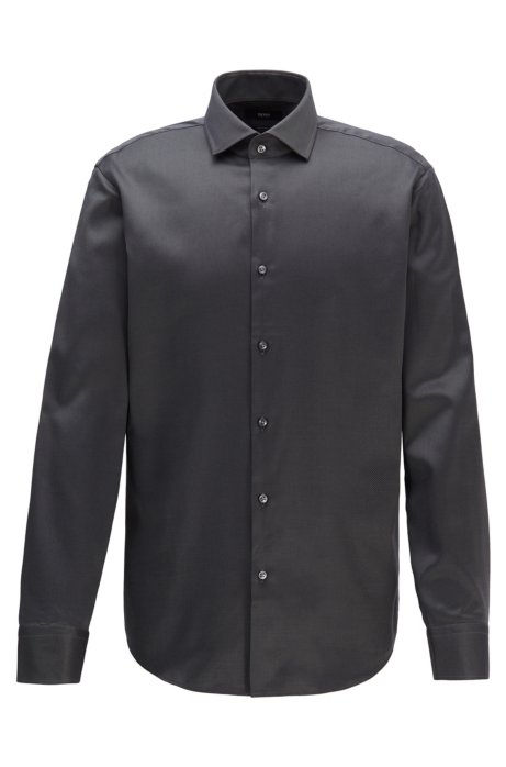 Regular-fit shirt in diagonal-striped cotton twill, Dark Grey