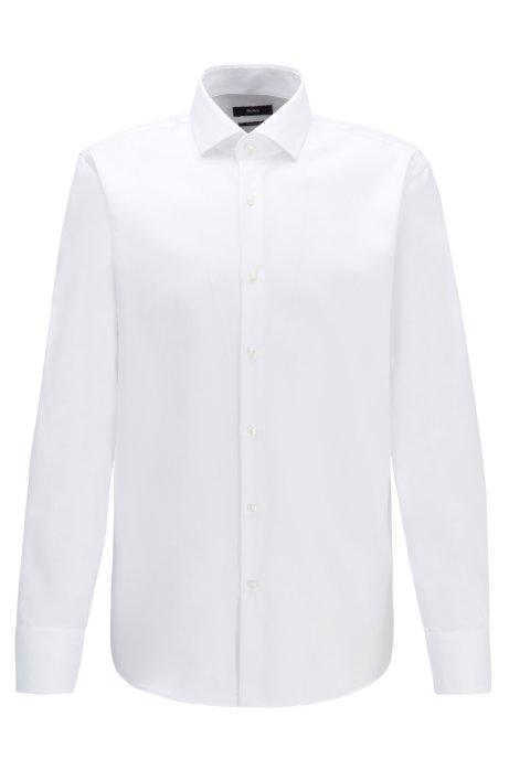 Regular-fit shirt in diagonal-striped cotton twill, White