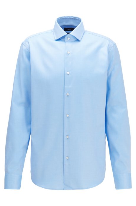 Regular-fit shirt in diagonal-striped cotton twill, Light Blue