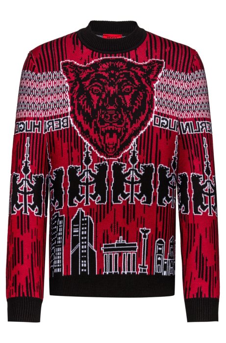 Oversized-fit knitted sweater with Berlin motifs, Patterned