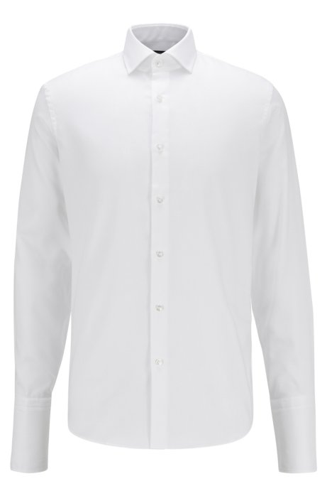 Regular-fit shirt in easy-iron cotton with double cuffs, White