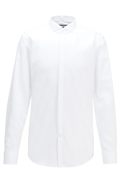Slim-fit evening shirt in easy-iron cotton twill, White