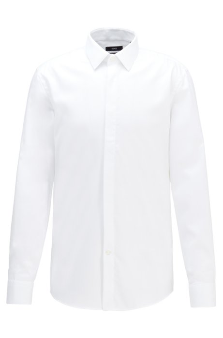Easy-iron slim-fit evening shirt with adaptable cuffs, White