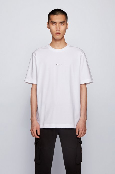 T-shirt Relaxed Fit en coton stretch, à logo superposé, Blanc
